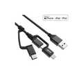 3-in-1 USB Cable, USB AM to Micro-USB + USB Type-C + Lightning, black, 1,5m