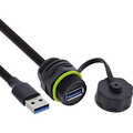 InLine® USB-A coupler, IP68, shielded, socket to plug, 50cm