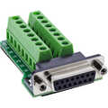 InLine D-Sub 15 terminal block, female, 2-row, screw terminal, screw lock