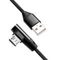 USB 2.0 cable, USB-A/M to Micro-USB/M (90°),fabric,metal,black, 0.3 m