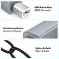 USB 2.0 Type-C cable, C/M to B/M, 480 Mbps, nylon, metal, black/silver, 2 m