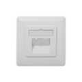 CAT 6A Class EA network outlet,shielded,2xRJ45,LSA pure white, flush mount, horizontal cable install.