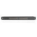 CAT 6, Class E patch panel, shielded, 16-port RJ45, 8P8C, LSA, 1U, rack mount, black, 482x44x109