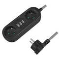 Outlet Strip, 3 safety sockets, w/ 3x USB Port, w/ textile cable, black