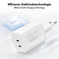 USB-C charger, 100 W, GaN, 2-port, 2x USB-C (PD),  White