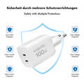 USB-C charger, 100 W, GaN, 2-port, 2x USB-C (PD),  White