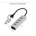 USB 3.1 Hub, 4-port, USB-A+C, aluminum, grey
