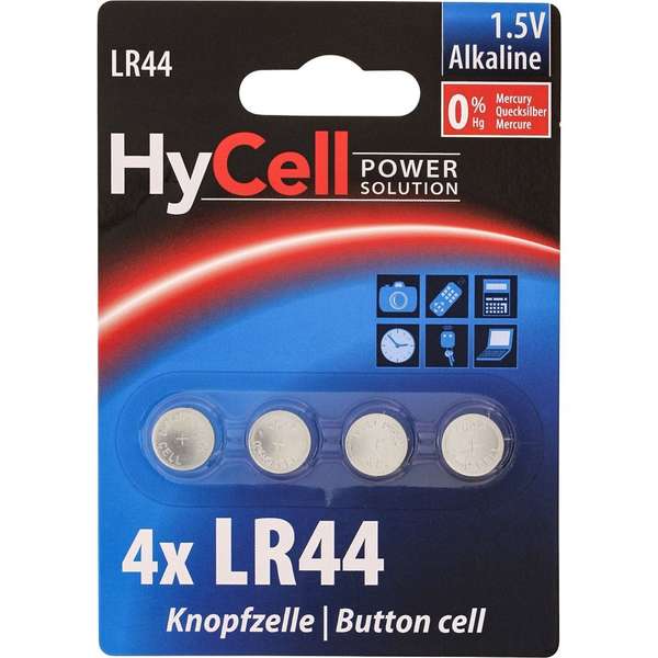 Naar omschrijving van 01032A - HyCell battery alkaline button cell type LR44, blister pack of 4