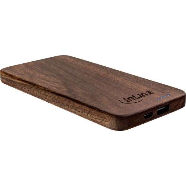 Naar omschrijving van 01478S - InLine USB PowerBank 5.000mAh woodplate with LED Display real walnut wood