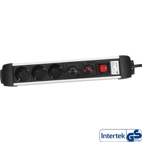 Naar omschrijving van 16431A - InLine Power strip, Alu, 3-fold with overload protection, 3x Schutzkontakt,with on/off switch, 1,5m supply cable, with child safety
