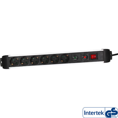 Naar omschrijving van 16436A - InLine Power strip, Alu, 6-fold with overload protection, 6x Schutzkontakt,with on/off switch, 1,5m supply cable, with child safety