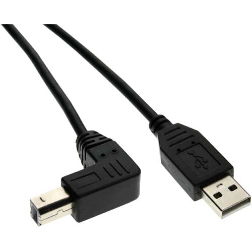 Naar omschrijving van 34535U - InLine USB 2.0 Kabel,  A an B connector in 90 graden, zwart, 3m