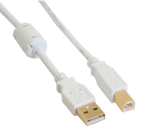 Naar omschrijving van 34555W - InLine USB 2.0 kabel,  A naar B, wit/goud, met ferrietkern, 5m
