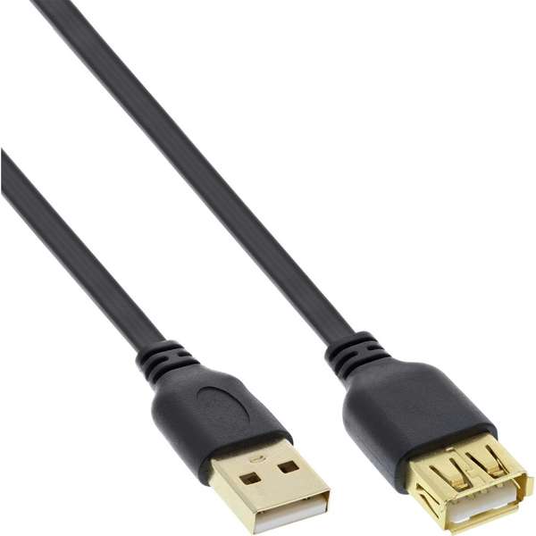Naar omschrijving van 34603F - InLine USB 2.0 Flatkabel Verlengkabel,  A Male/Female, zwart, vergulde contacten, 3m