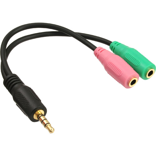 Naar omschrijving van 99302I - InLine Audio Headset adpter cable, 3.5mm M 4-pin to 2x 3.5mm F mic and speaker, 0.15m