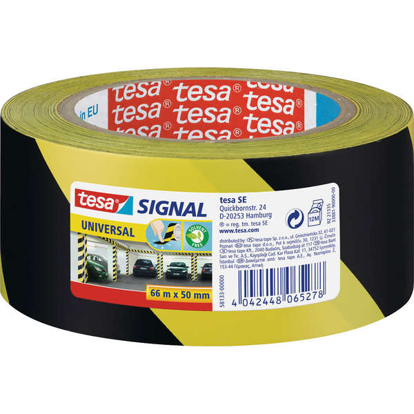 Naar omschrijving van 11608B - Tesa Signalerings tape 66m x 55mm Geel/Zwart