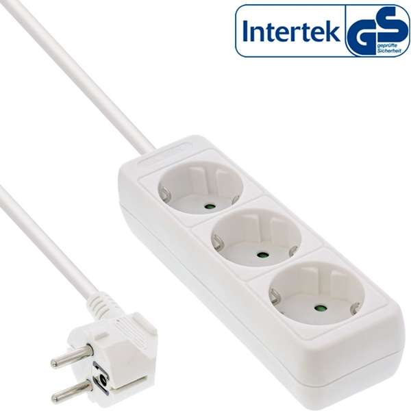 Naar omschrijving van 16433W - InLine  Stekkerdoos, wit, 3-slots, 3x aarde, 3m Kabel, met Kinderbeveiliging