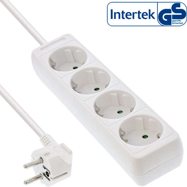 Naar omschrijving van 16441F - InLine® Socket strip, 4-way earth contact CEE 7/3, white, 1.5m