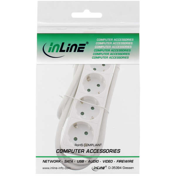 Naar omschrijving van 16441F - InLine® Socket strip, 4-way earth contact CEE 7/3, white, 1.5m