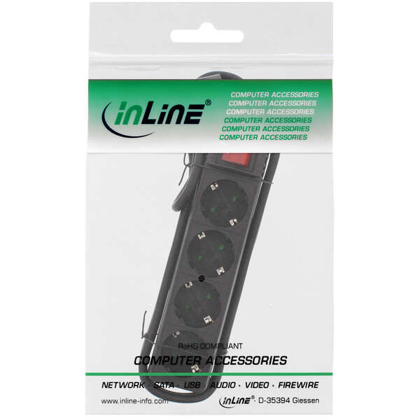Naar omschrijving van 16443D - InLine® Socket strip, 4-way earth contact CEE 7/3, with switch, black, 3m