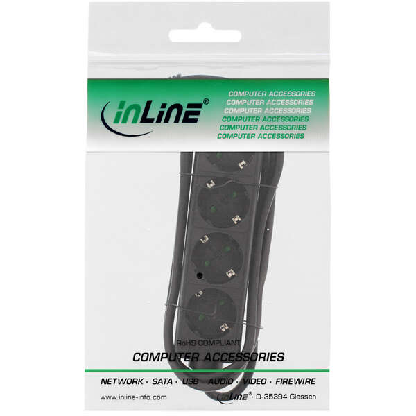 Naar omschrijving van 16443E - InLine Socket strip, 4-way earth contact CEE 7/3, black, 3m