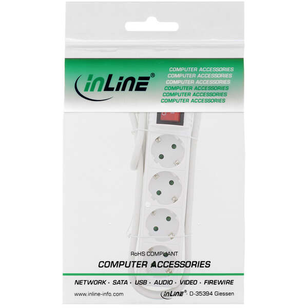 Naar omschrijving van 16445G - InLine® Socket strip, 4-way earth contact CEE 7/3, with switch, white, 5m