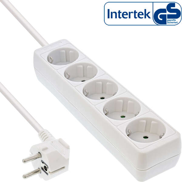 Naar omschrijving van 16451F - InLine® Socket strip, 5-way earth contact CEE 7/3, white, 1.5m