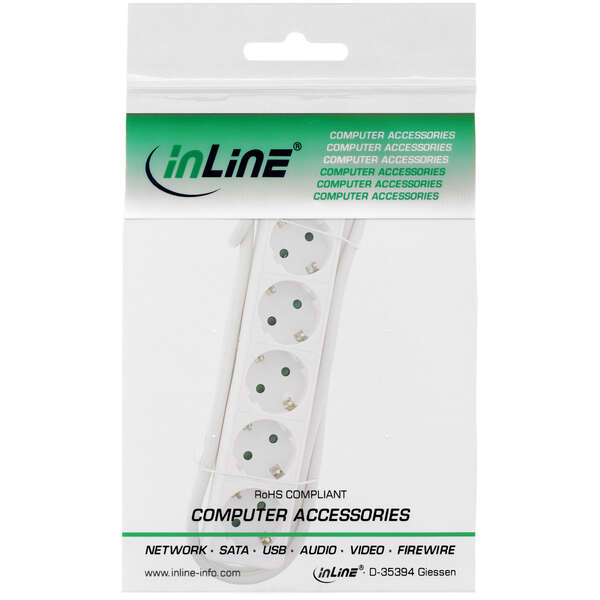 Naar omschrijving van 16451F - InLine® Socket strip, 5-way earth contact CEE 7/3, white, 1.5m