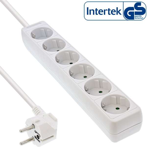 Naar omschrijving van 16463W - InLine  Stekkerdoos, wit, 6-slots, 6x aarde, 3m Kabel, met Kinderbeveiliging