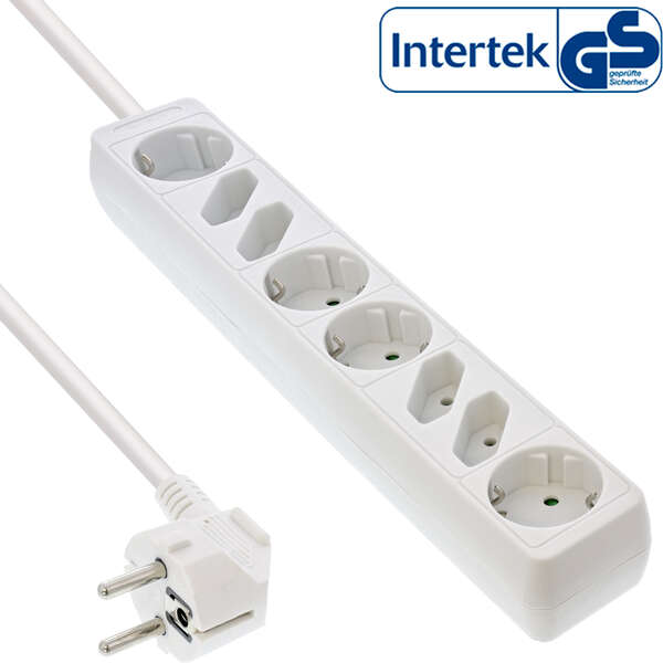 Naar omschrijving van 16481W - InLine Power strip, white, 8-fold, 4xSchutzkontakt + 4xEuro, 1,5m supply cable, with child safety
