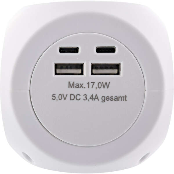 Naar omschrijving van 16499A - InLine® Charging Cube, 3x earthing contact, 2x USB-C, 2x USB-A, white, 2m