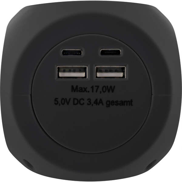 Naar omschrijving van 16499B - InLine® Charging Cube, 3x earthing contact, 2x USB-C, 2x USB-A, black, 2m