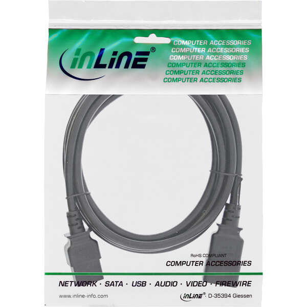 Naar omschrijving van 16641J - InLine® power cable C19 / C20 3-pin IEC male / female black 0.3m