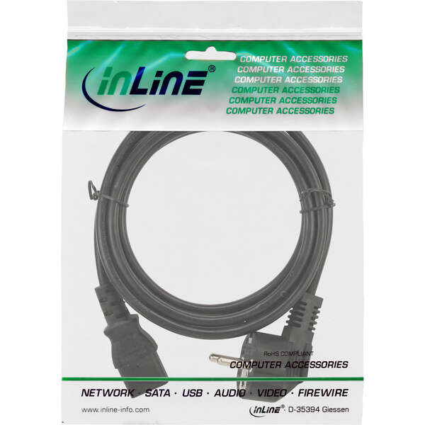 Naar omschrijving van 16647F - Power cable, angled to 3pin IEC C13, black, 3x0.75mm2, 0,3m