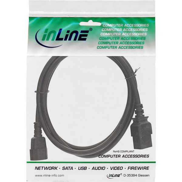 Naar omschrijving van 16659G - InLine Power adapter cable, IEC-60320 C14 to C19, 3x1,5mm2, max. 10A, black, 2m