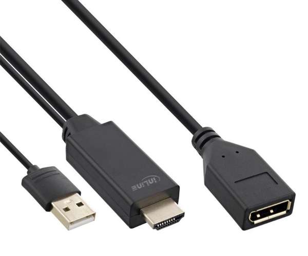 Naar omschrijving van 17168P - InLine HDMI M to DisplayPort F Active Converter Cable, 4K, black/gold, 0.3m