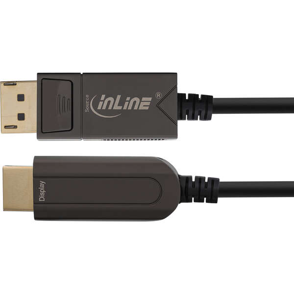 Naar omschrijving van 17180B - InLine DisplayPort to HDMI AOC converter cable, 4K/60Hz, black, 15m