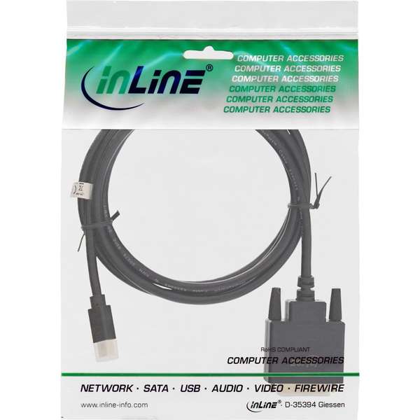 Naar omschrijving van 17221 - Inline Mini DisplayPort male to DVI-D 24+1 male cable, black/gold, 1m