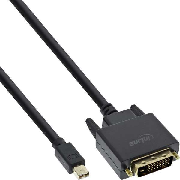 Naar omschrijving van 17222 - Inline Mini DisplayPort male to DVI-D 24+1 male cable, black/gold, 2m