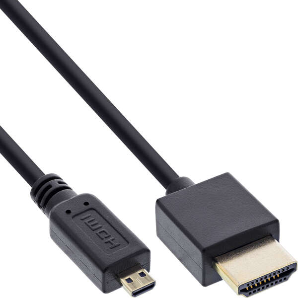 Naar omschrijving van 17501D - InLine High Speed HDMI Cable with Ethernet, AM/DM, super slim, black/gold, 1m