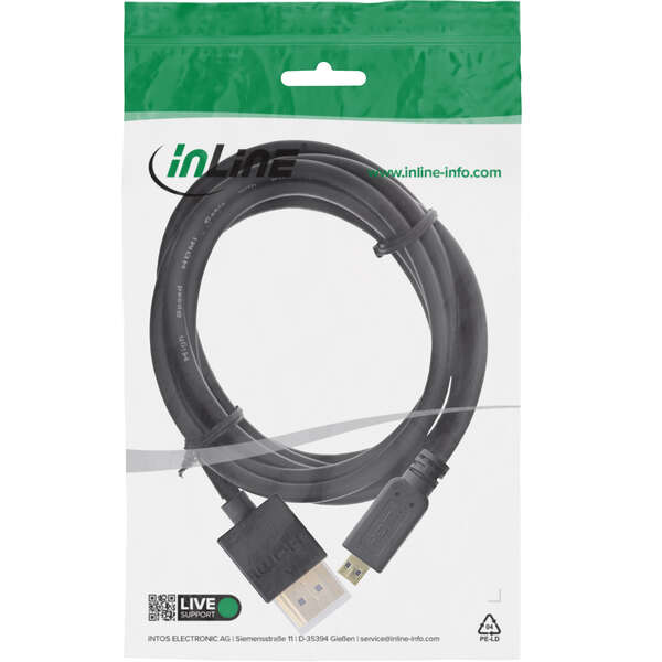 Naar omschrijving van 17501D - InLine High Speed HDMI Cable with Ethernet, AM/DM, super slim, black/gold, 1m