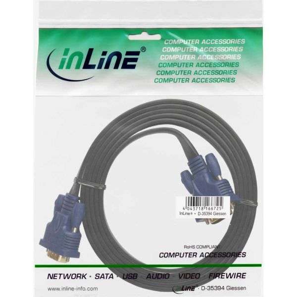Naar omschrijving van 17803F - InLine  S-VGA Flatkabel, 15HD Male/Male, zwart, 0,3m
