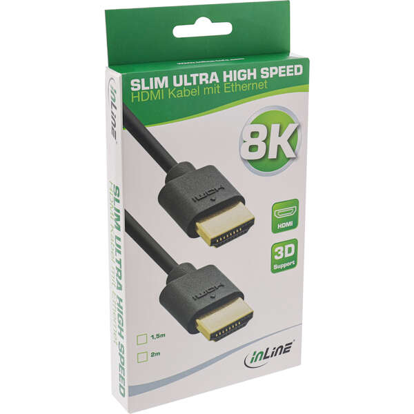 Naar omschrijving van 17902S - InLine Slim Ultra High Speed HDMI Cable M/M 8K4K gold plated black 2m