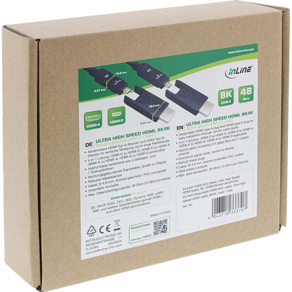 Naar omschrijving van 17940O - InLine® HDMI AOC cable, Ultra High Speed HDMI, 8K4K, detachable plug, 40m