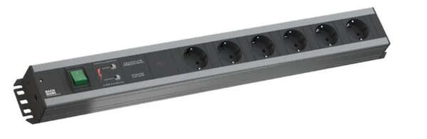 Naar omschrijving van 19071992 - BACHMANN stekkerdoos 6 voudig, overspanningsbeveiliging, met schakelaar 19Inch