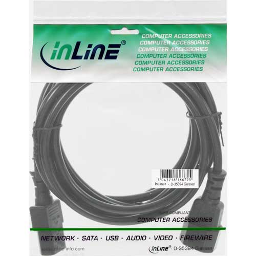 Naar omschrijving van 16631A - InLine Voedingskabel,  3-pins IEC M/V, zwart, 1.5m