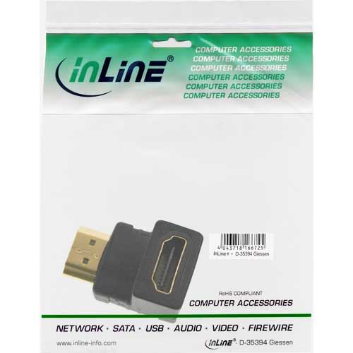 Naar omschrijving van 17600H - InLine HDMI adapter,  Male/Female, neerwaarts haaks, vergulde contacten