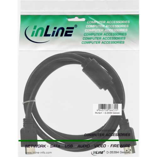 Naar omschrijving van 17603 - InLine HDMI kabel,  High Speed HDMI kabel, M/M, zwart, met ferrietkernen, 3m