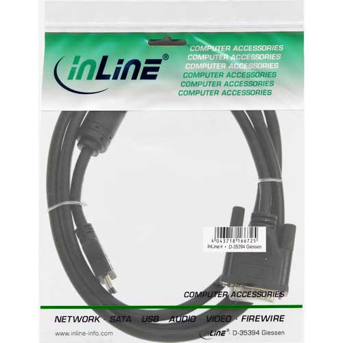 Naar omschrijving van 17665 - InLine HDMI-DVI kabel,  19-pins M naar 18+1, zwart, 5m, met ferrietkernen