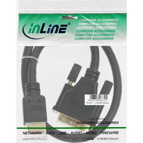 Naar omschrijving van 17662P - InLine HDMI-DVI kabel,  HDMI Male naar DVI 18+1 Male, vergulde contacten, 2m